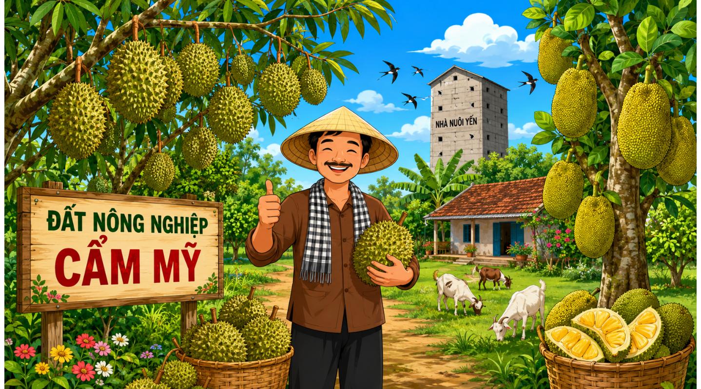 Đất nông nghiệp Cẩm Mỹ Đồng Nai vườn cây ăn trái sầu riêng mít và nhà nuôi yến