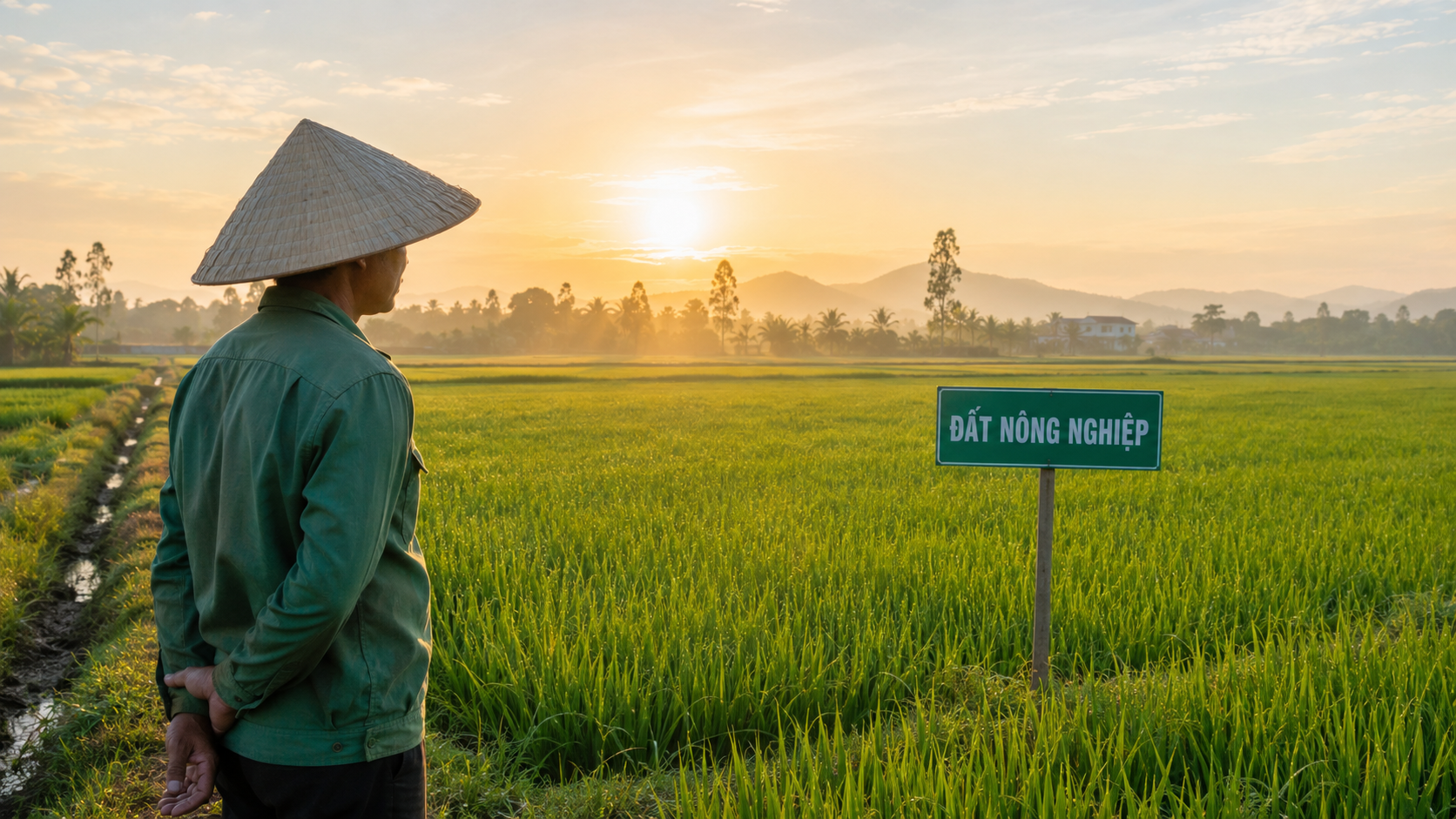 Đất nông nghiệp cánh đồng lúa và cột mốc ranh giới theo Luật Đất đai 2026