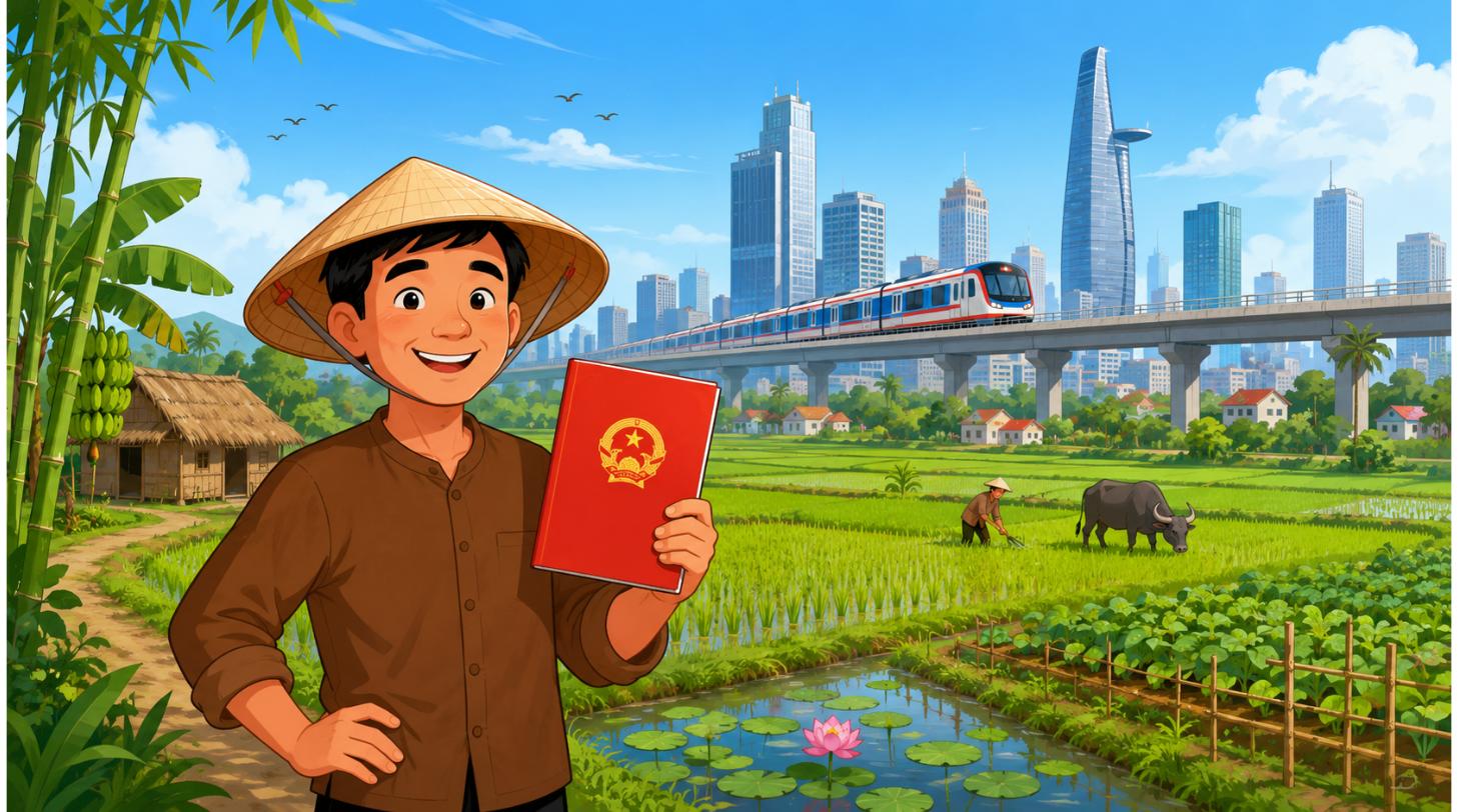 Đầu tư đất nông nghiệp Hà Nội theo quy hoạch mới - minh họa nông dân giữ sổ đỏ