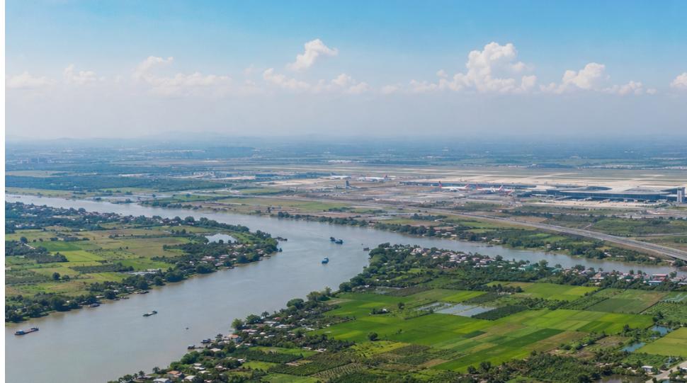 Đất nông nghiệp Đồng Nai nhìn từ trên cao với sân bay Long Thành và trục ven sông