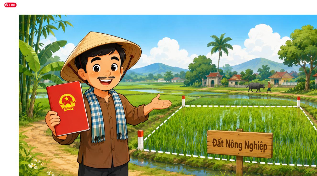 Nông dân cầm sổ đỏ chuyển nhượng đất nông nghiệp minh họa hoạt hình