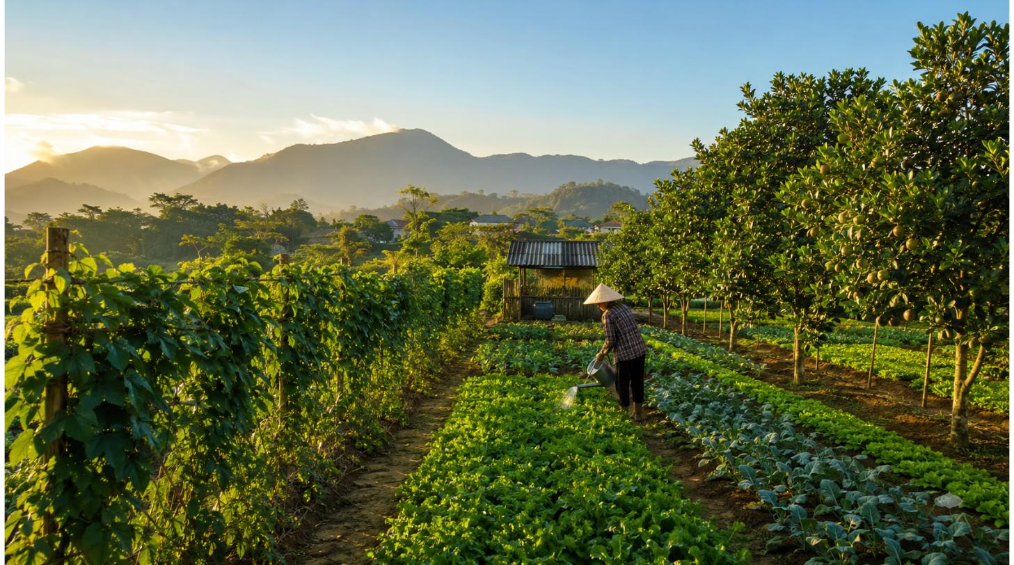 Đất nông nghiệp trù phú ở nông thôn Việt Nam - vườn cây kinh tế giúp làm giàu