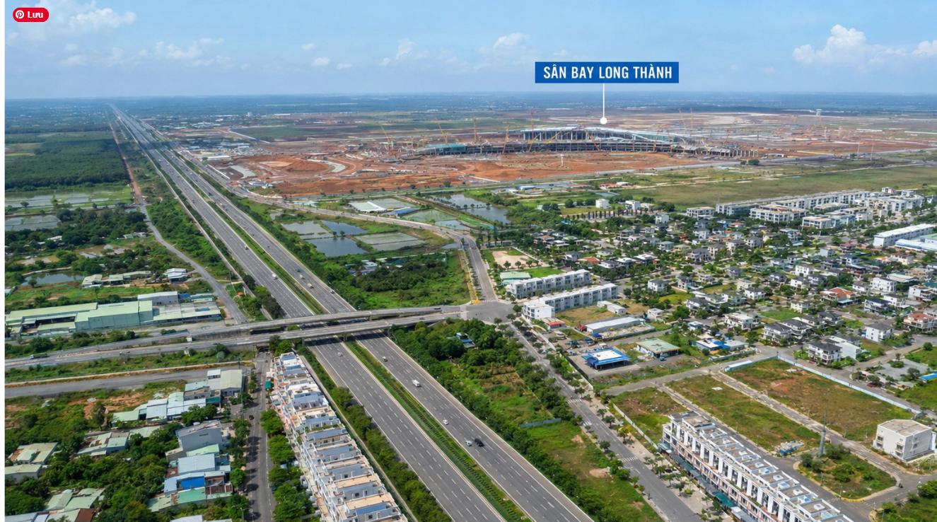 Đất nông nghiệp ven sân bay Long Thành nhìn từ trên cao với hạ tầng giao thông và khu đô thị