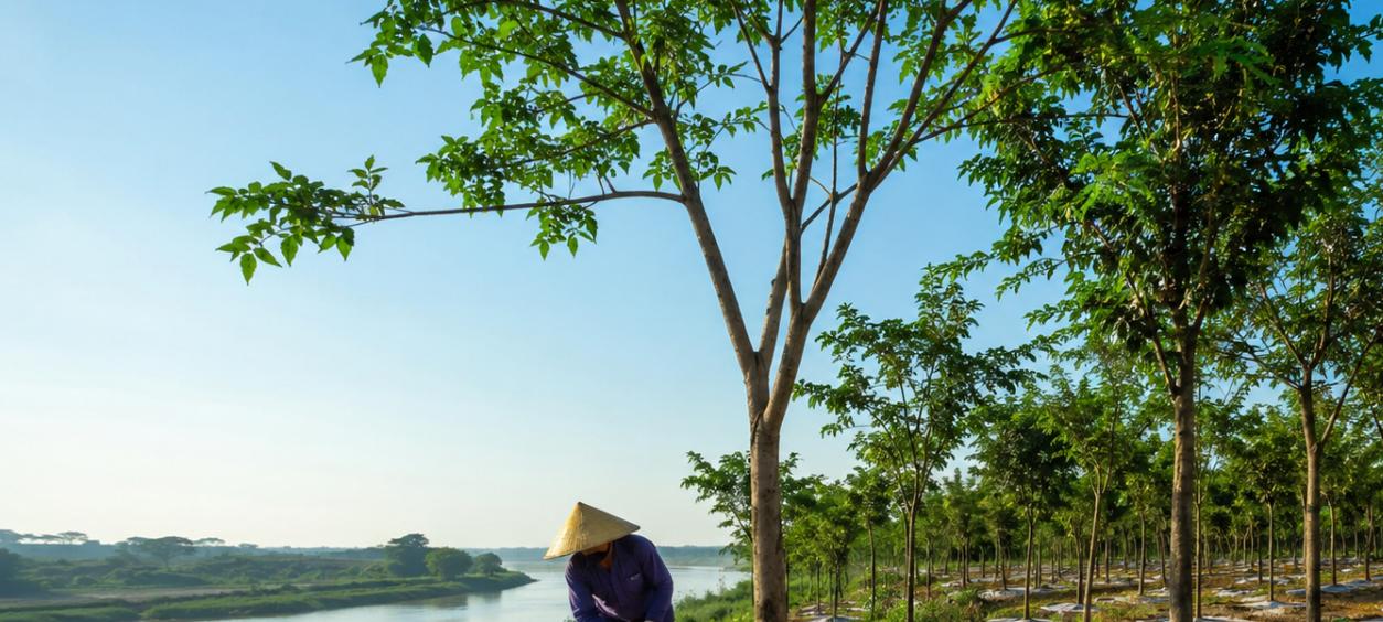 Vườn cây sưa đỏ trồng trên đất trồng cây lâu năm ven sông ở nông thôn miền Bắc