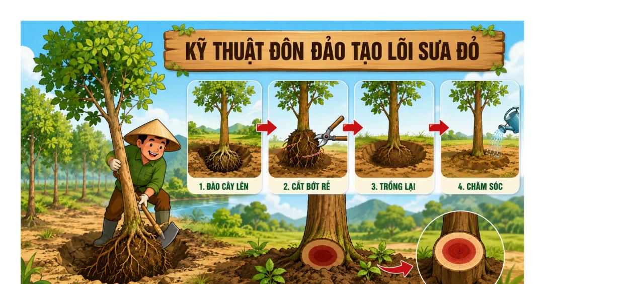 Kỹ thuật đôn đảo tạo lõi cây sưa đỏ trên đất trồng cây lâu năm