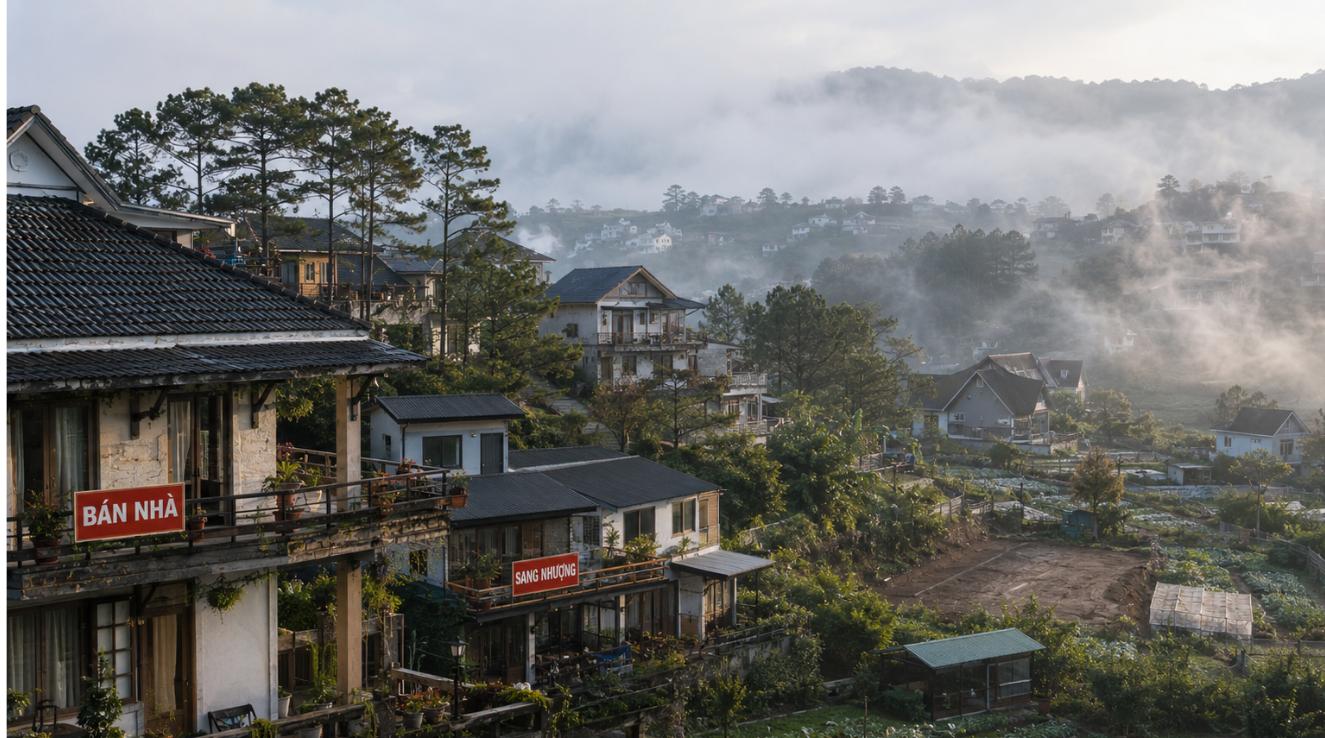 Đầu tư bất động sản Đà Lạt - homestay nhà vườn treo biển bán nhà sang nhượng trên đồi thông
