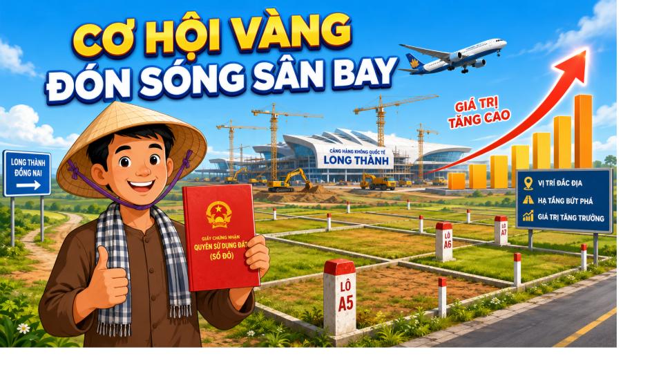Đầu tư bất động sản Long Thành - cơ hội vàng đón sóng sân bay minh họa hoạt hình