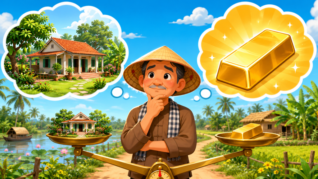 Đầu tư bất động sản hay vàng - bác nông dân cân nhắc giữa nhà vườn và vàng