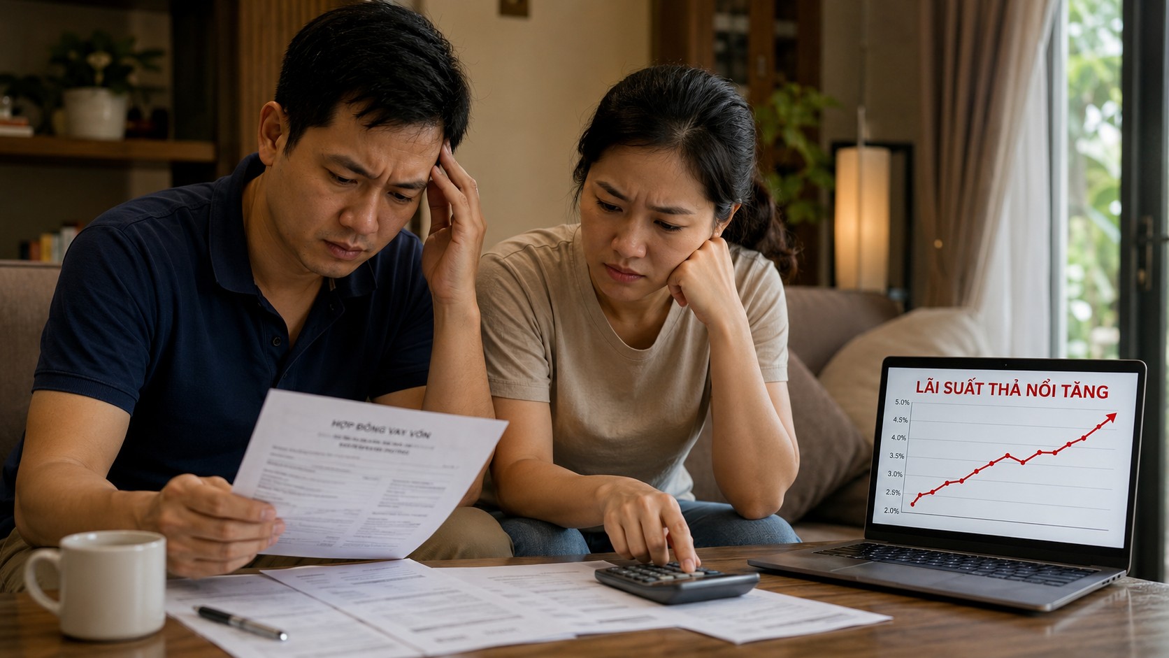 Cặp vợ chồng lo lắng khi đầu tư bất động sản gặp áp lực lãi suất thả nổi tăng cao