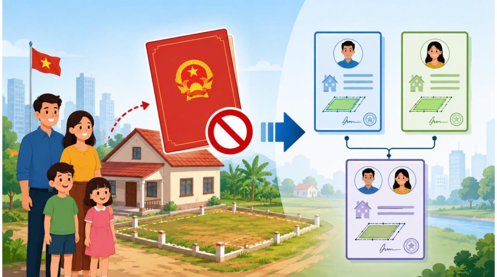 Minh họa dừng cấp sổ đỏ cho hộ gia đình, chuyển sang cấp sổ cho cá nhân theo Luật Đất đai 2024