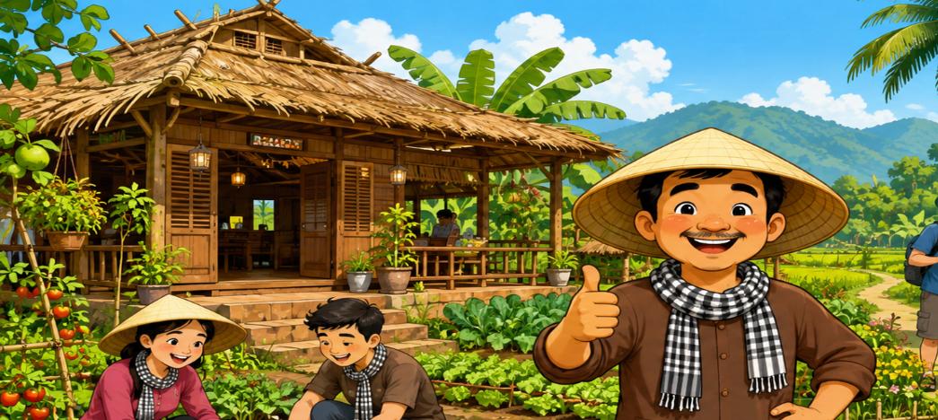 Hình hoạt hình minh họa nguyên tắc khởi nghiệp farmstay thành công