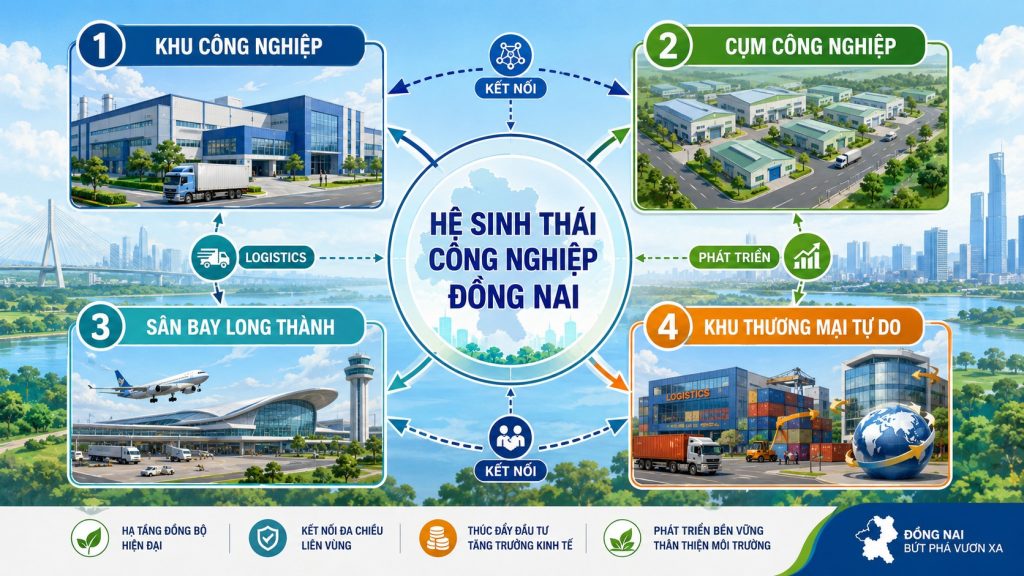 Sơ đồ hệ sinh thái công nghiệp Đồng Nai hỗ trợ đầu tư bất động sản bền vững