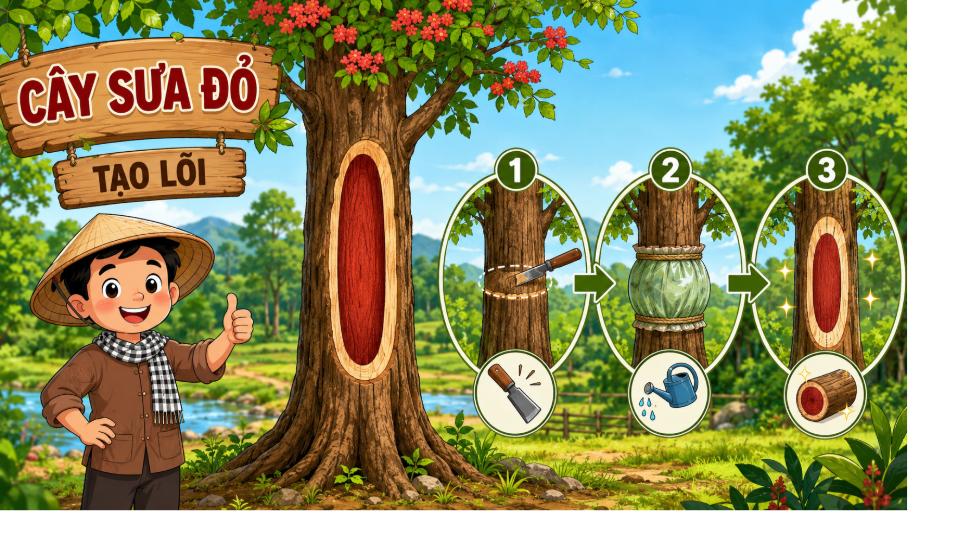 Kỹ thuật đôn đảo tạo lõi cây sưa đỏ trên đất nông nghiệp