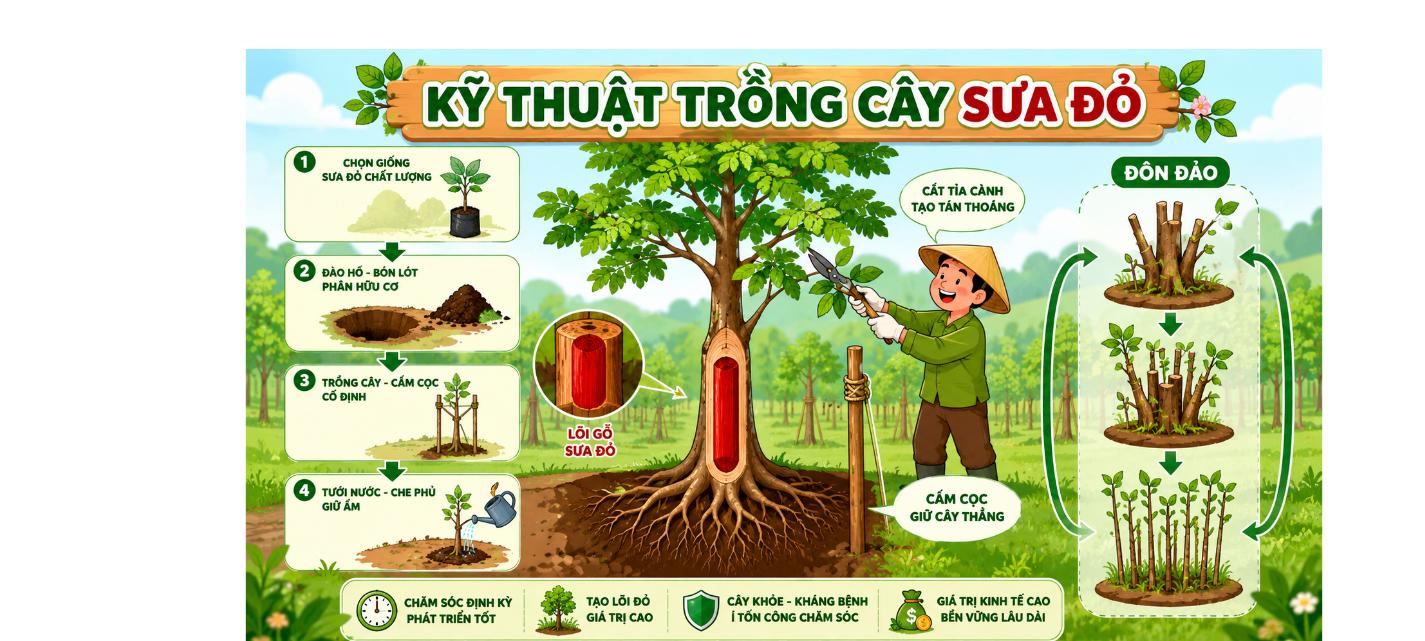 Kỹ thuật trồng cây sưa đỏ trên đất trồng cây lâu năm và cách tạo lõi gỗ