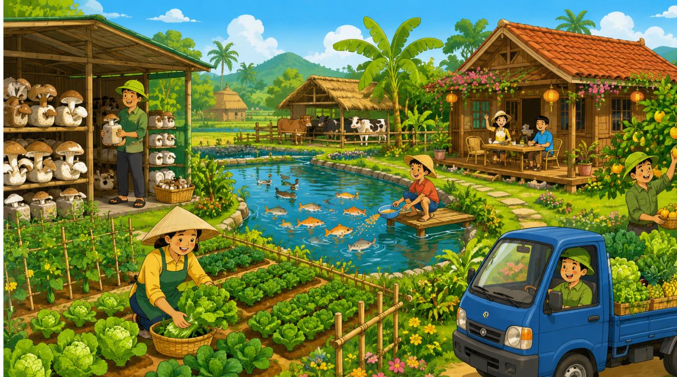 Các mô hình làm giàu ở nông thôn: trồng nấm, nuôi cá, homestay, rau sạch