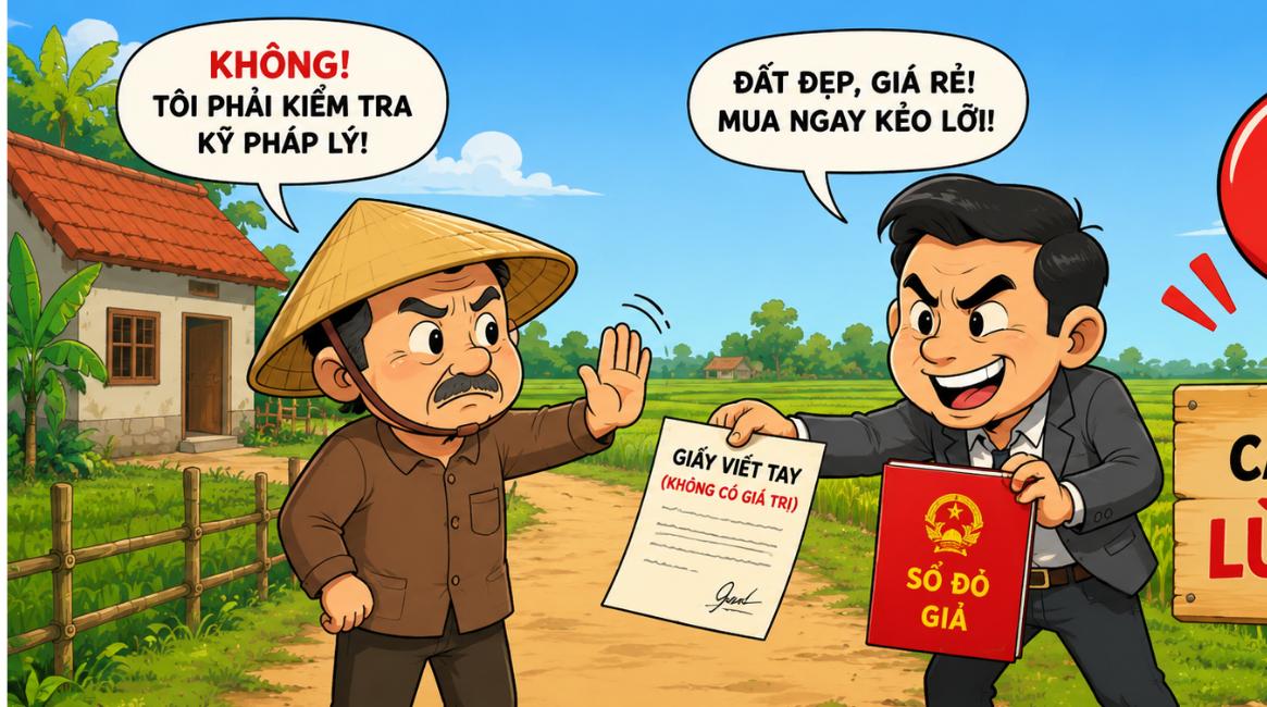 Luật Đất Đai 2024 cảnh giác lừa đảo mua bán đất, từ chối giấy viết tay và sổ đỏ giả