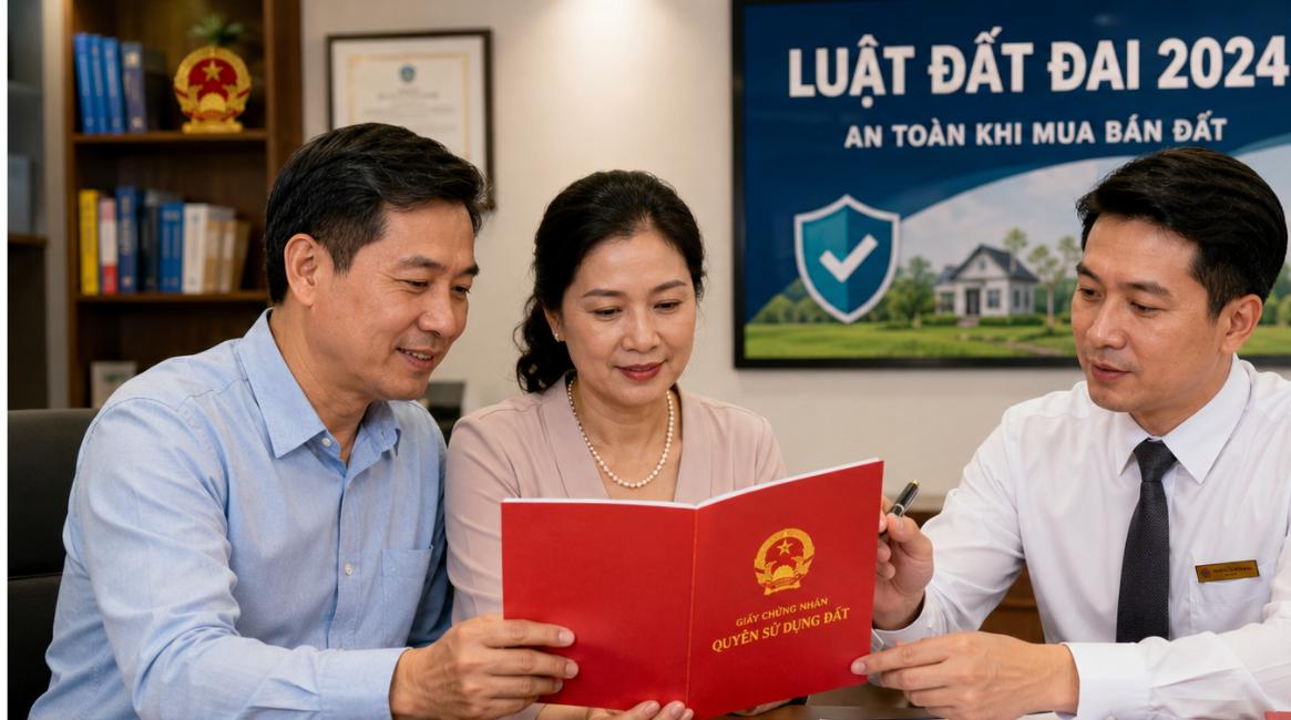 Luật Đất Đai 2024 hướng dẫn mua bán đất an toàn, kiểm tra sổ đỏ tại văn phòng công chứng