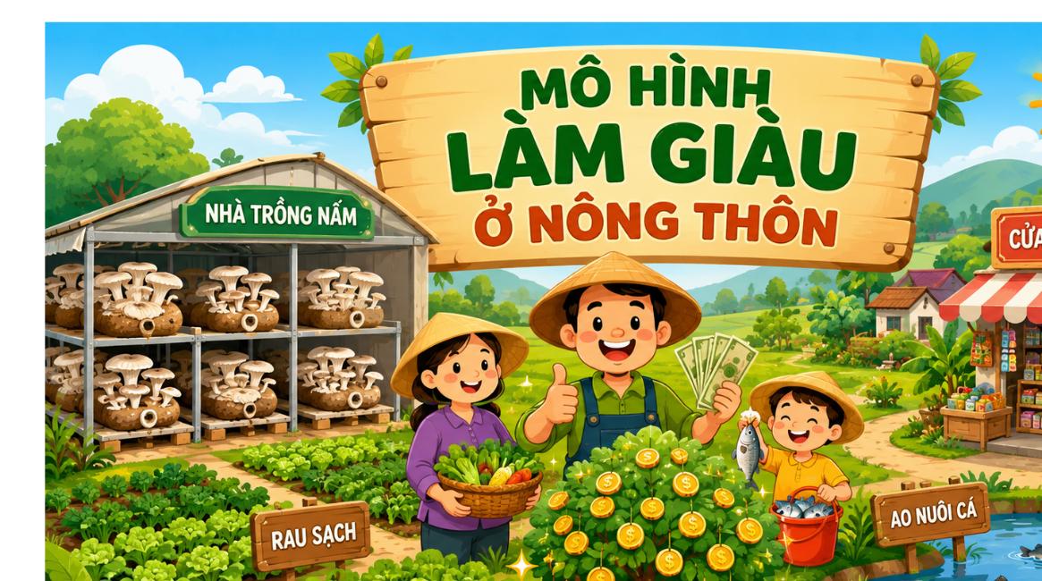 Mô hình làm giàu ở nông thôn: trồng nấm, rau sạch, nuôi cá, tạp hóa