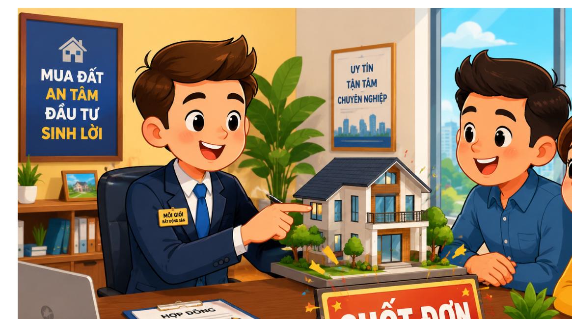 Môi giới bất động sản chốt đơn - minh họa hoạt hình kinh nghiệm đầu tư bất động sản