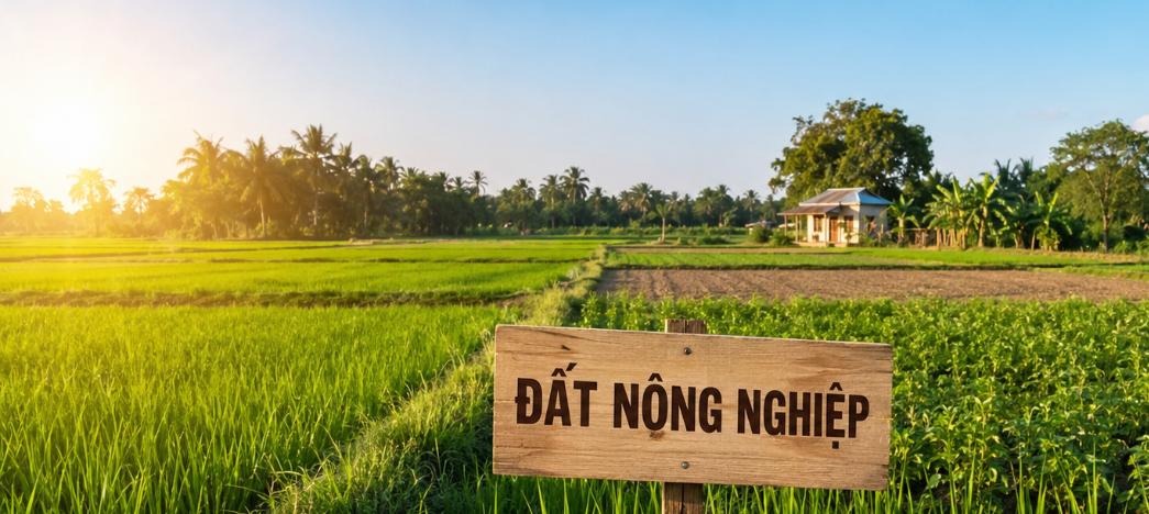 Mua đất nông nghiệp - cánh đồng lúa với biển ghi đất nông nghiệp