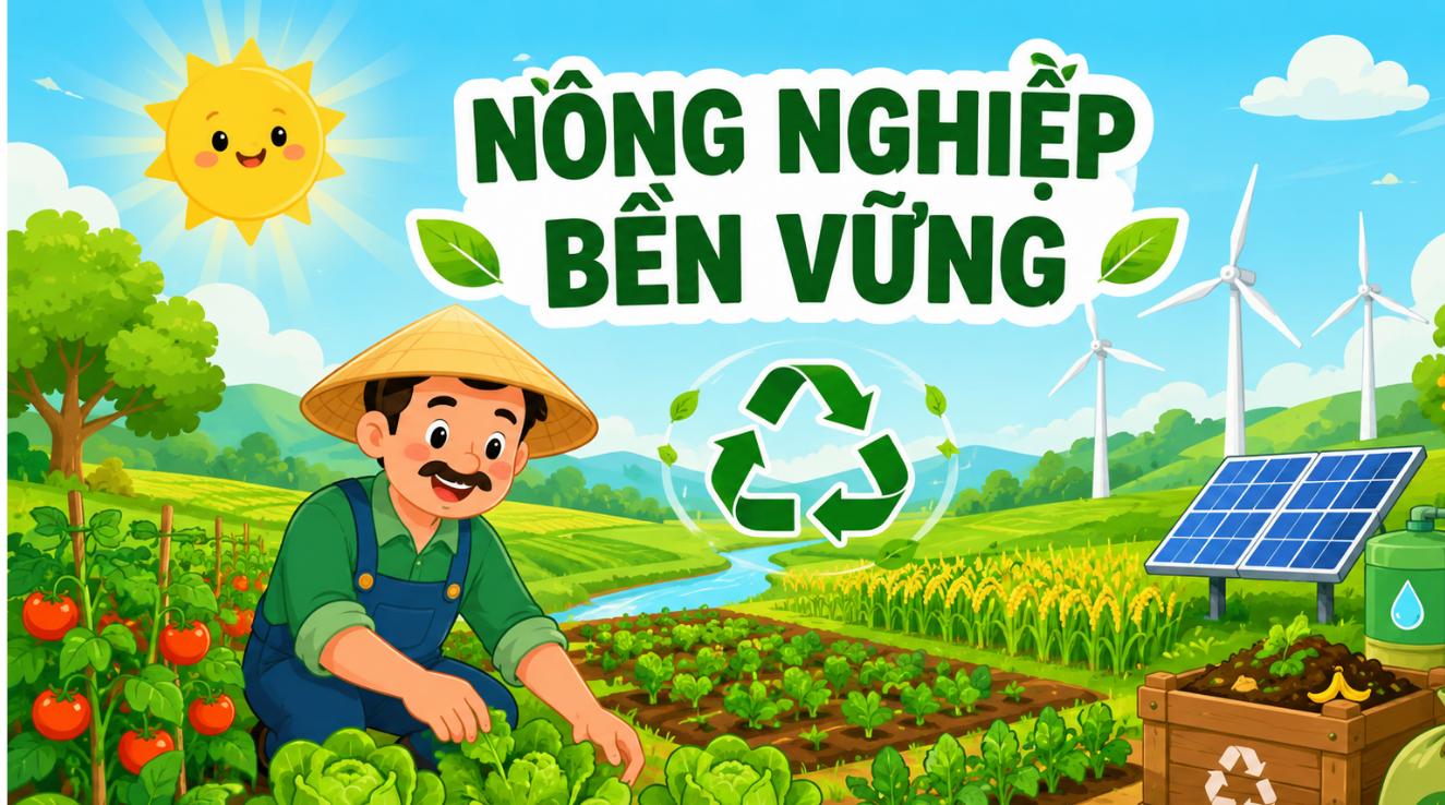 nông nghiệp bền vững trên đất nông nghiệp với năng lượng tái tạo và kinh tế tuần hoàn