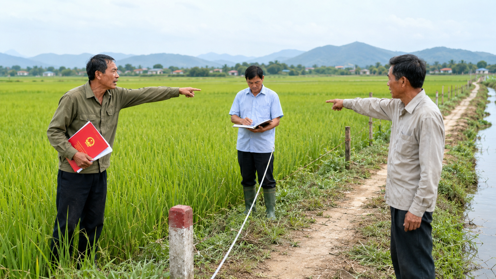 Hai nông dân tranh chấp đất đai nông nghiệp về ranh giới thửa ruộng