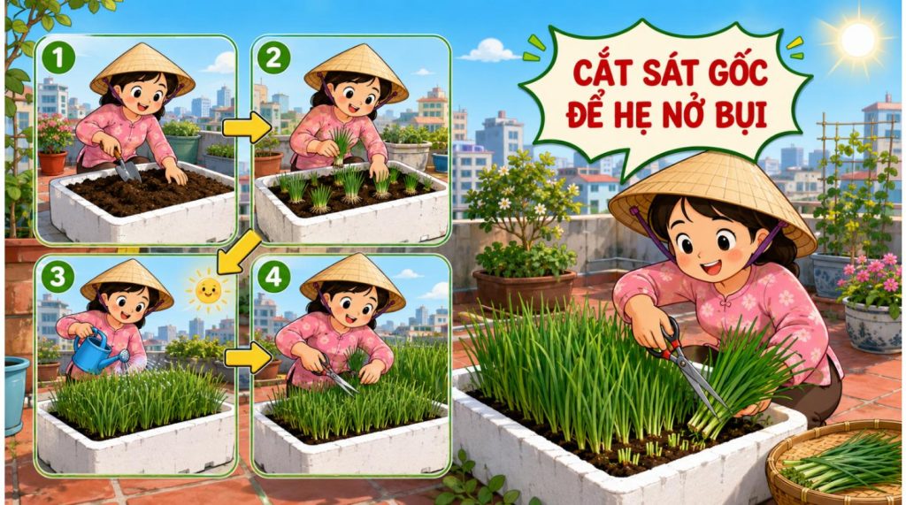 Kỹ thuật trồng cây hẹ cắt sát gốc để nở bụi
