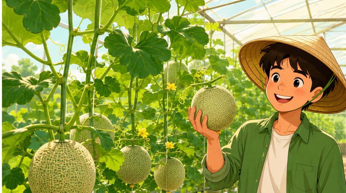 Hình hoạt hình bỏ phố về quê trồng dưa lưới công nghệ cao ở Cam Ranh