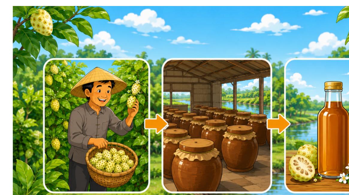 Bỏ phố về quê: quy trình làm nước cốt nhàu từ thu hái tới thành phẩm