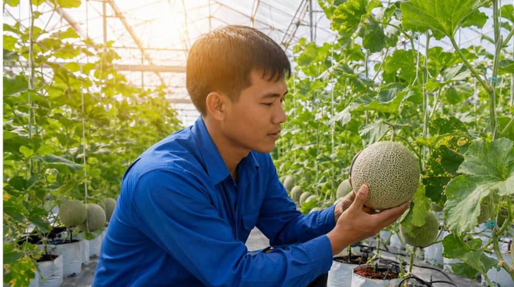 Bỏ phố về quê trồng dưa lưới công nghệ cao trong nhà màng ở Cam Ranh, Khánh Hòa