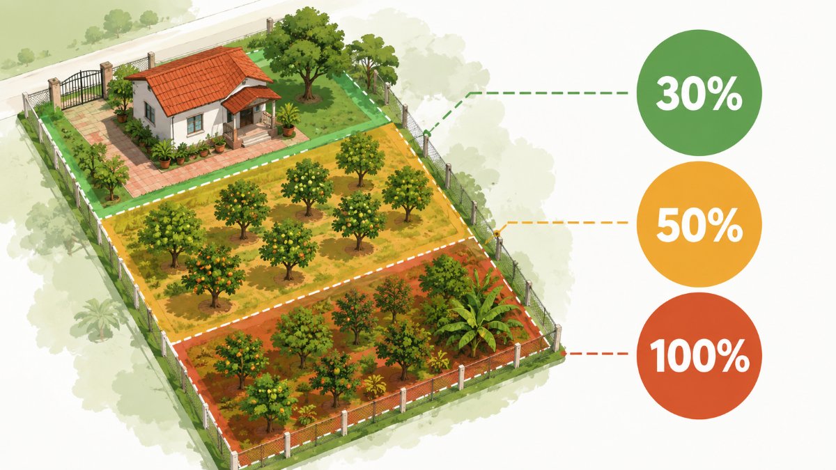 Sơ đồ chi phí lên thổ cư theo hạn mức đất ở: 30%, 50% và 100% chênh lệch