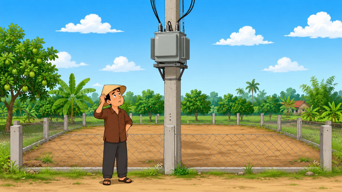 Minh hoạ lô đất nền có cột điện và trạm biến áp ngay giữa mặt tiền