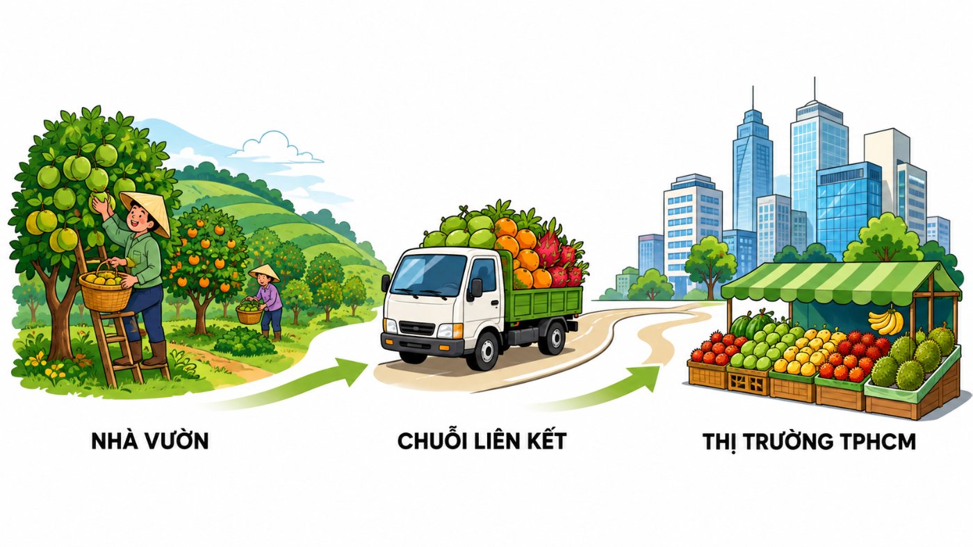 Sơ đồ chuỗi liên kết từ đất nông nghiệp Đồng Nai về thị trường TPHCM