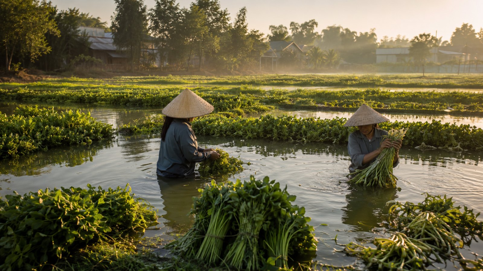 Nông dân thu hoạch rau cần nước trên đất nông nghiệp Đồng Nai ở vùng Gia Kiệm