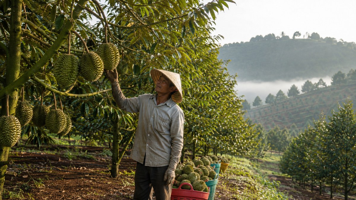 Đất trồng cây lâu năm Đồng Nai với vườn sầu riêng vào mùa thu hoạch