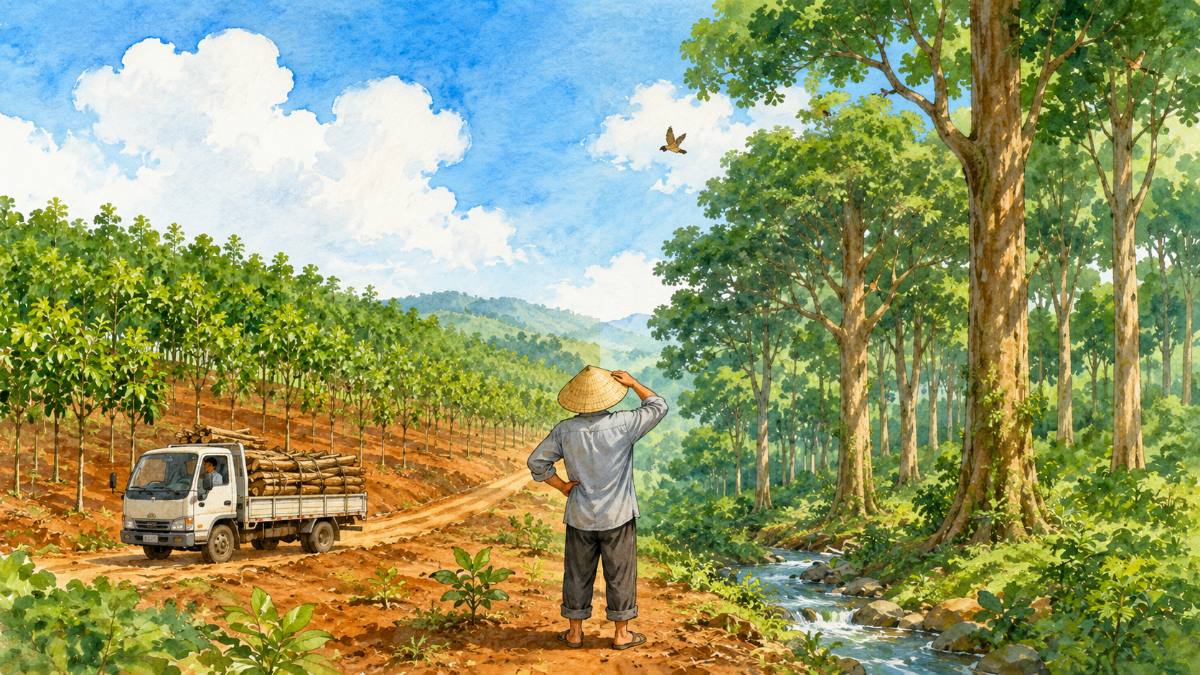 Minh họa so sánh trồng keo ngắn ngày và rừng gỗ lớn trên đất trồng cây lâu năm