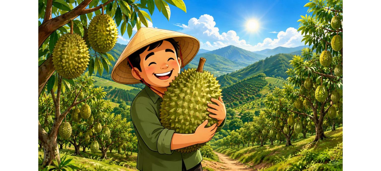 Đất trồng cây lâu năm Khánh Sơn - nông dân vui mừng bên trái sầu riêng