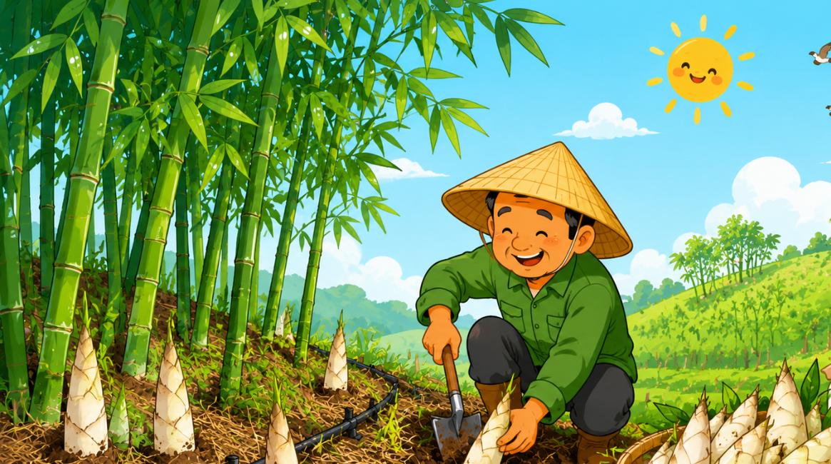 Minh họa quy trình chăm sóc và thu hoạch tre lục trúc trên đất trồng cây lâu năm