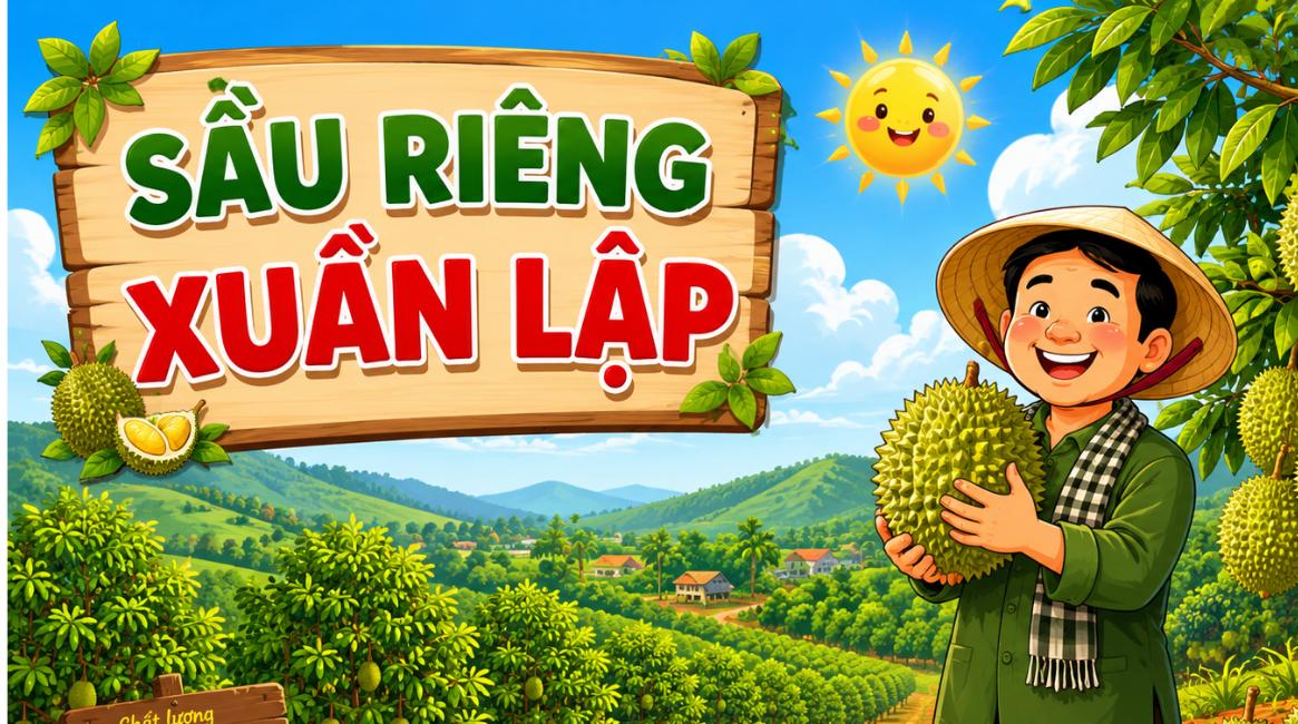 Đất trồng cây lâu năm trồng sầu riêng ở Xuân Lập - minh họa hoạt hình được mùa