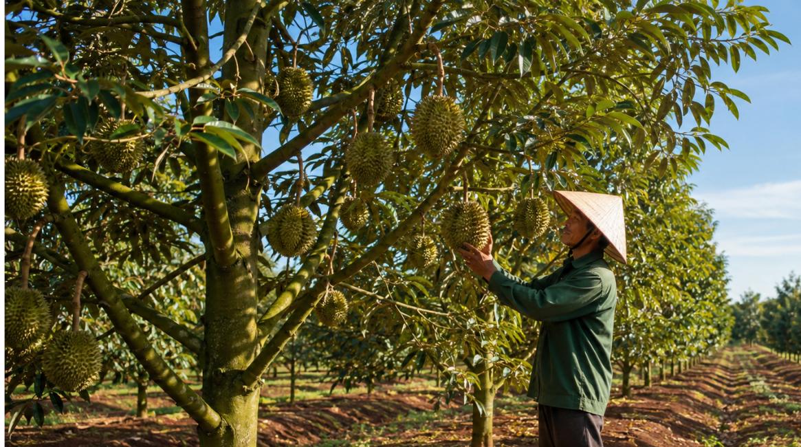 Đất trồng cây lâu năm ở Xuân Lập, Long Khánh, Đồng Nai - vườn sầu riêng trĩu quả