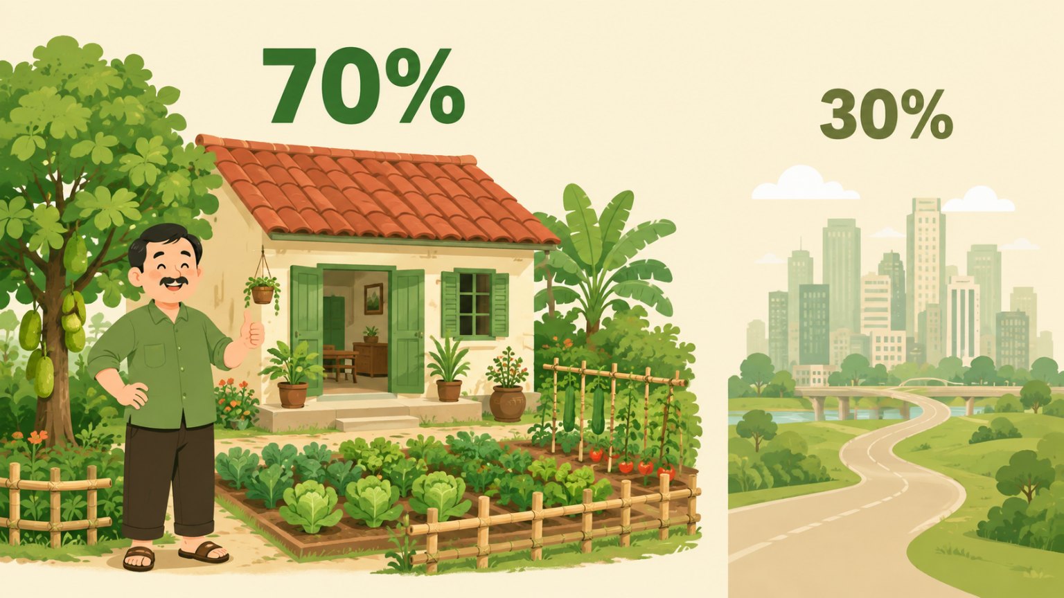 Minh họa quy tắc 70/30 khi đầu tư bất động sản: 70% vốn gần nhà, 30% đi xa