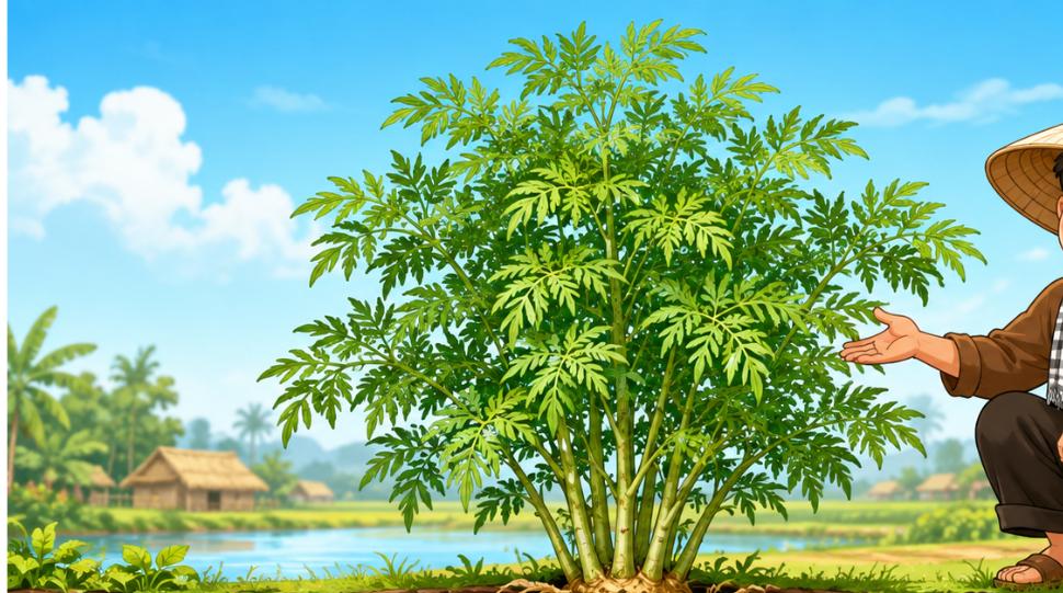 Minh họa hoạt hình cây đinh lăng và củ đinh lăng - đinh lăng làm giàu