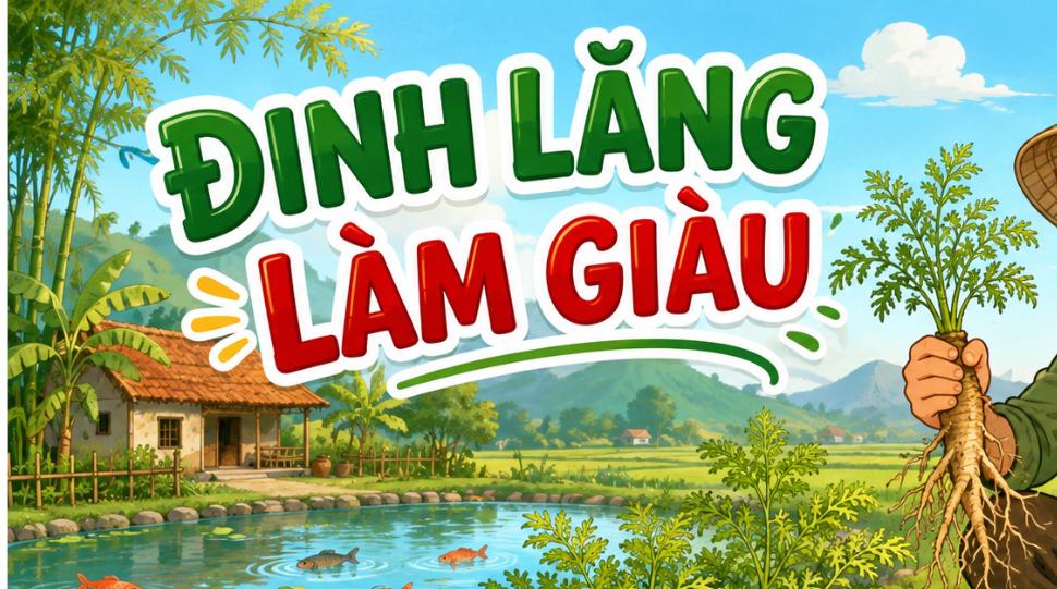 Minh họa cây đinh lăng làm giàu, củ đinh lăng bên ao cá tại Khánh Hòa