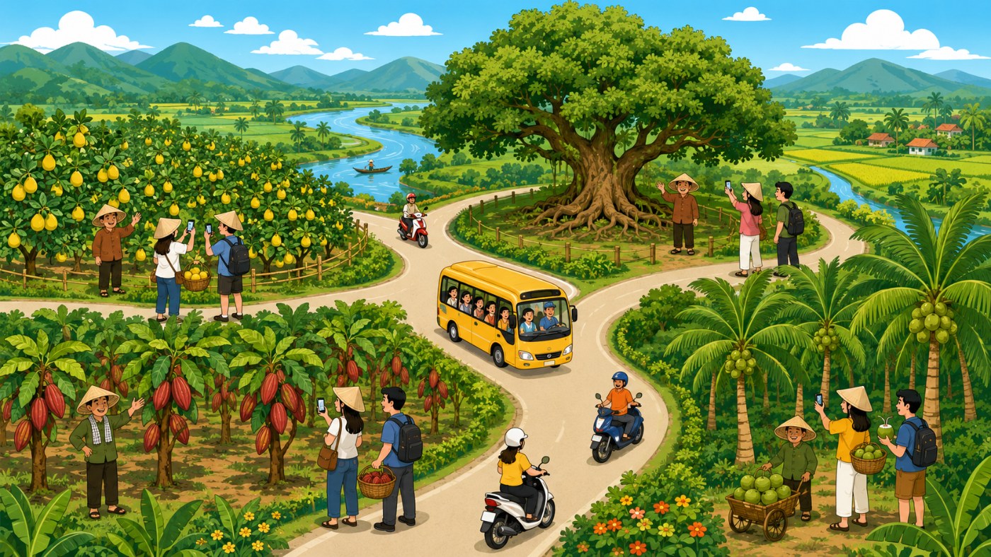 Minh họa tuyến du lịch sinh thái Tân Phú nối các nhà vườn ở Đồng Nai