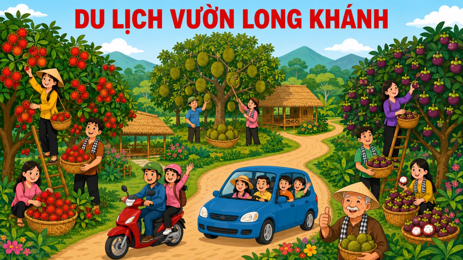 Minh họa du lịch vườn Long Khánh với các nhà vườn liên kết đón khách