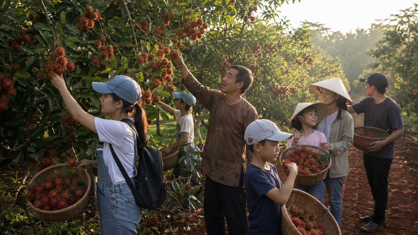 Du lịch xanh Đồng Nai: du khách hái chôm chôm tại vườn ở Long Khánh