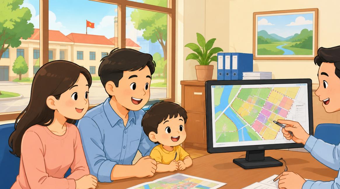 Gia đình tra cứu quy hoạch tại xã trước khi mua đất xen kẹt không sổ đỏ