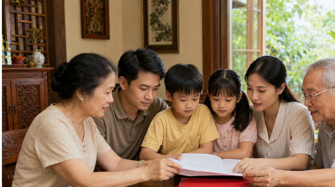 Gia đình ba thế hệ tìm hiểu luật đất đai 2024 và quyền thừa kế đất đai