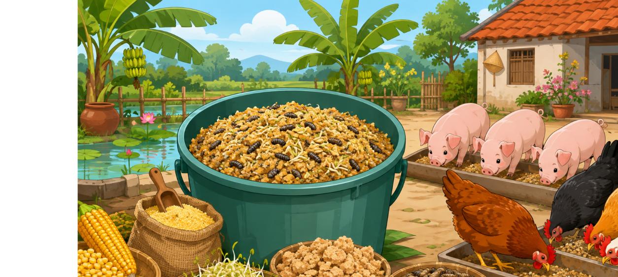 Minh họa quy trình tự chế thức ăn sạch cho mô hình nông trại Đồng Nai
