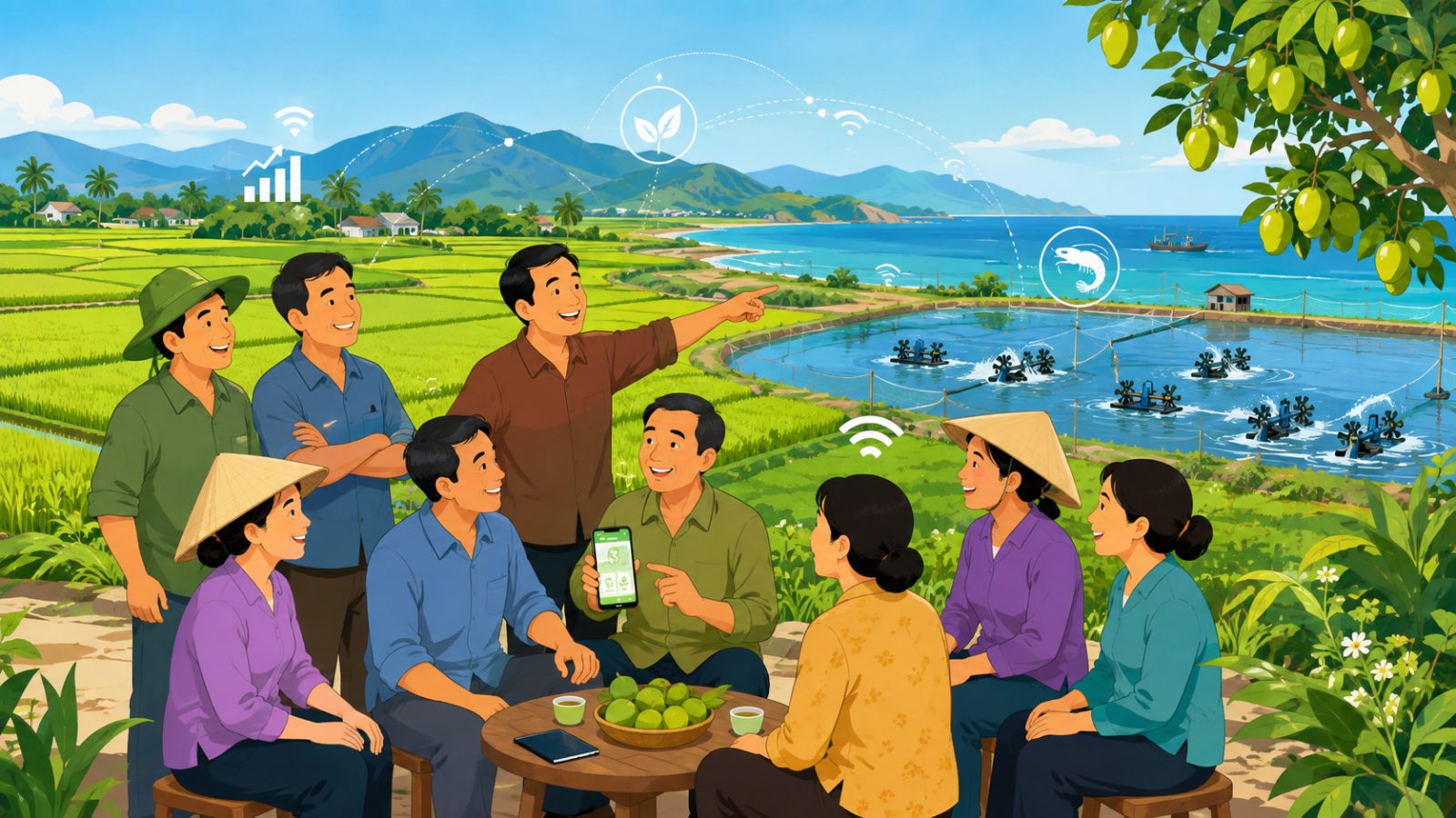 Minh họa nông dân triệu phú Vạn Ninh chia sẻ kinh nghiệm và chuyển đổi số